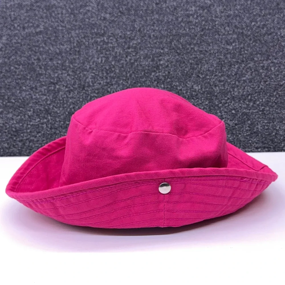 Vintage J Crew Hot Pink Cotton Bucket Hat Made in USA Safari Snap Brim Medium‎